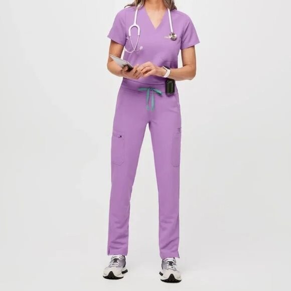 Figs Women's Scrub Set Catarina Top Yola Pants in Lilac Dawn Purple - Picture 2 of 14